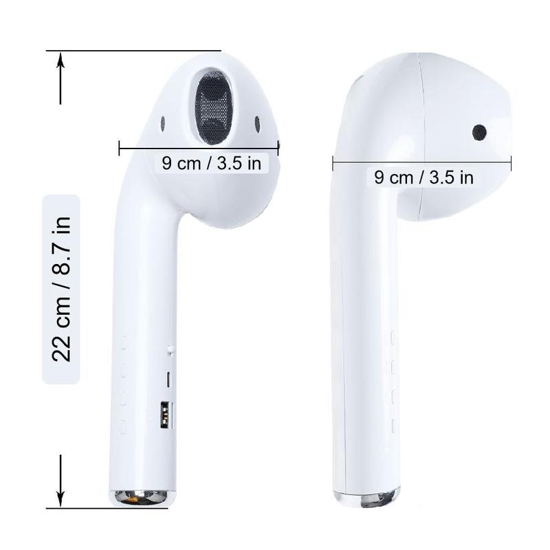 Wireless earphone shape speaker, USB charging support microphone FM radio TF card wireless loudspeaker, 360 ° stereo HiFi sound portable speaker Audio Smartphone Audio Smartphone