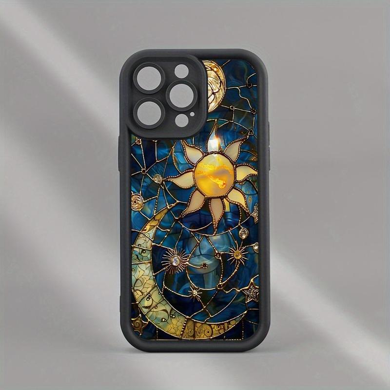 Creative Sun & Moon Pattern Phone Case, Shockproof Phone Protective Cover, Phone Accessory Compatible with iPhone 16 15 14 13 12 11 Plus Pro Max