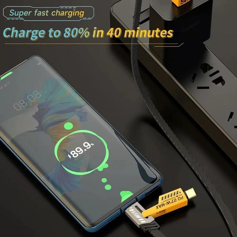 High-Speed 65W 4-in-1 Dual Head USB-C Cable - Fast Charge Your iPhone, iPad, Samsung, and More | Durable Multi-Device Charger