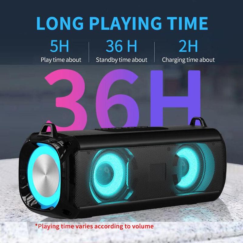 Portable Wireless Speaker, Rechargeable Subwoofer Speaker with LED Light, Multifunctional Bluetooth-compatible Speaker for Outdoor, Home, Office