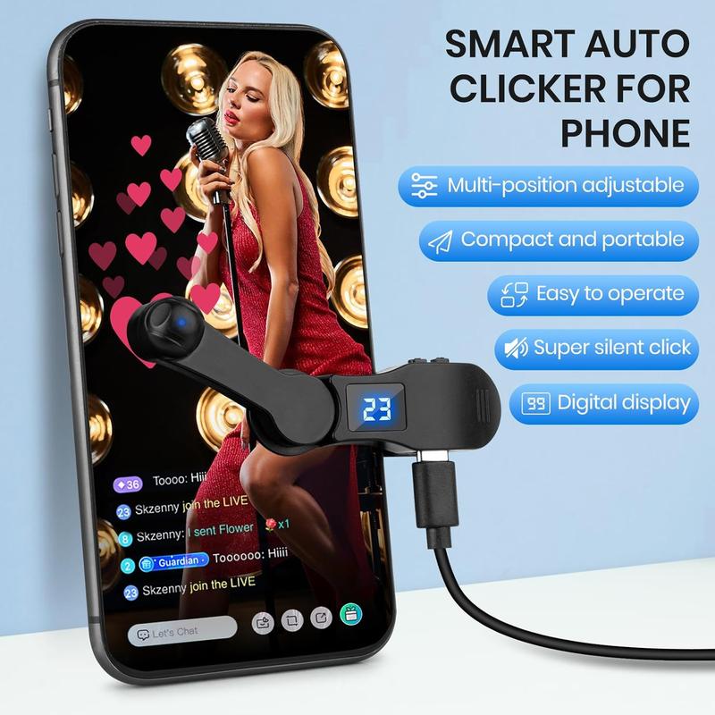 Smartphone Automatic Clicker, Adjustable Speed Physical Clicker, Mobile Phone Accessories for Continuous Clicking on Games, Live Streaming Likes