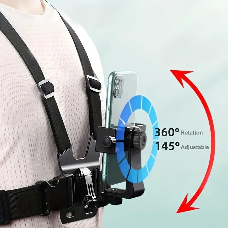 Adjustable Phone Selfie Chest Strap Holder,Essential for outdoor photography,Outdoor Universal Phone Chest Strap Mount, Including Chest Strap & J Type Seat & Adapter & Screw & Phone Holder, Portable Phone Selfie Accessories,back to school gift.