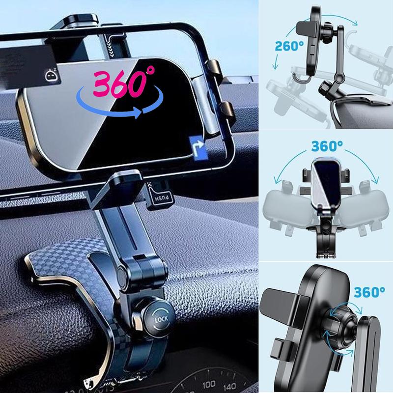 Car Dashboard Phone Holder Mount,  360 Degree Rotation Multifunctional Clip Design Phone Mount Compatible With 4-7 inch cellphones