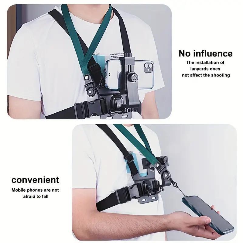 Adjustable Phone Selfie Chest Strap Holder,Essential for outdoor photography,Outdoor Universal Phone Chest Strap Mount, Including Chest Strap & J Type Seat & Adapter & Screw & Phone Holder, Portable Phone Selfie Accessories,back to school gift.