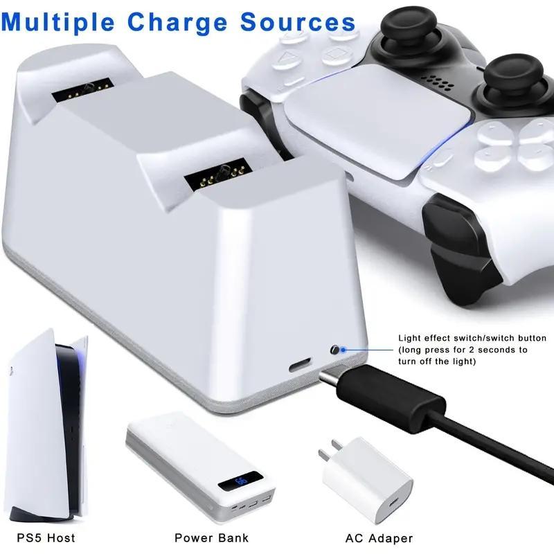 Dual Controller Charging Station, Wireless Controller Fast Charging Type-C Charging Holder, RGB Light Charging Base for Playstation 5 Joystick Gamepad, Gaming Room Supplies