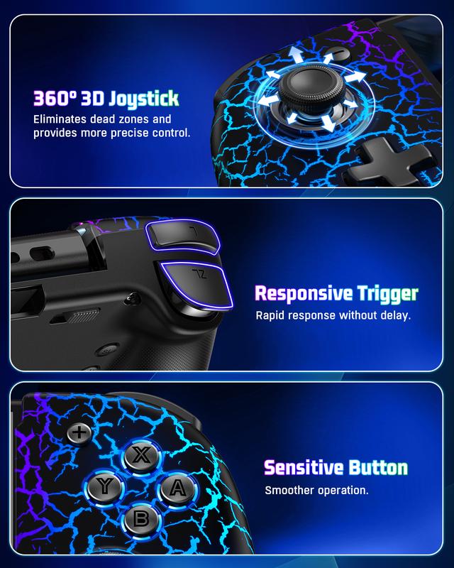 Switch Controller, BEBONCOOL Switch Controller for Switch Switch OLED with Handheld Grip RGB Double Motor Vibration Built-in 6-Axis Gyro Joystick