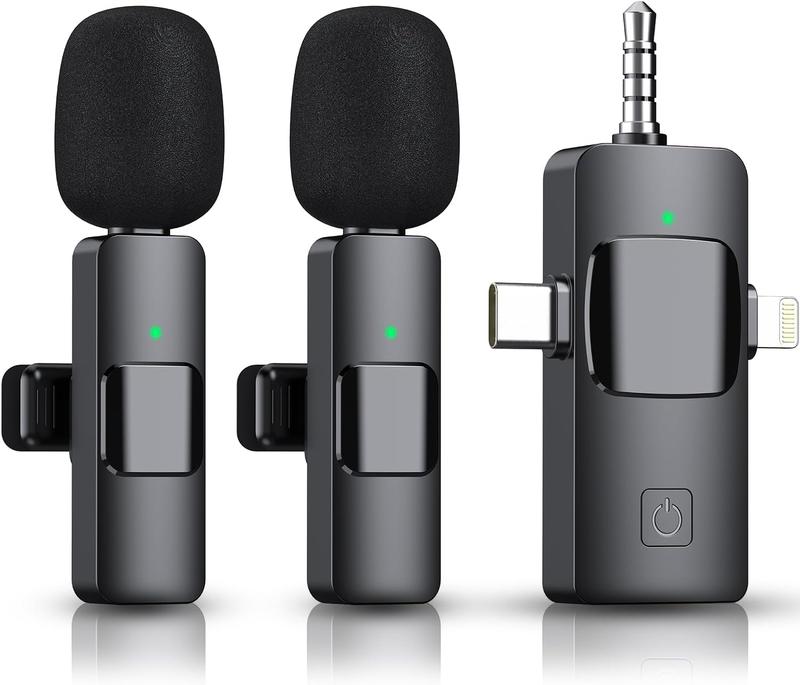 3 in 1 Wireless Microphone for iPhone, Camera, Android, iPad, Mini Microphone, USB C Microphone, iPhone Mic, 2.4G Ultra-Low Delay, Microphone for Video Recording Vlog TikTok YouTube Interview