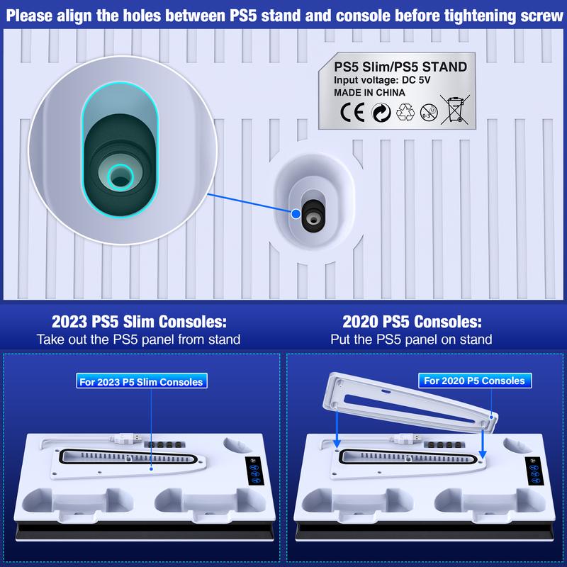 PS5 Stand and Cooling Station with Controller Charging Station for PS5 Pro PS5 Slim PS5, PS5 Accessories 3 Levels Cooling Fan, 3 USB Hub, Headset Holder, Media Slot for PS5 Disc Digital Console