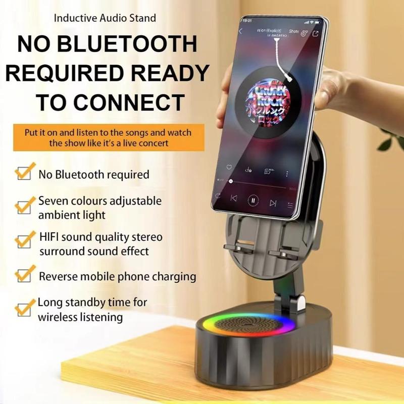 Multifunctional 5 in 1 Phone Stand, Portable & Foldable Phone Holder with Emergency Charging Function & Wireless Speaker, Car Phone Holder, Phone Stand with Ambient Light