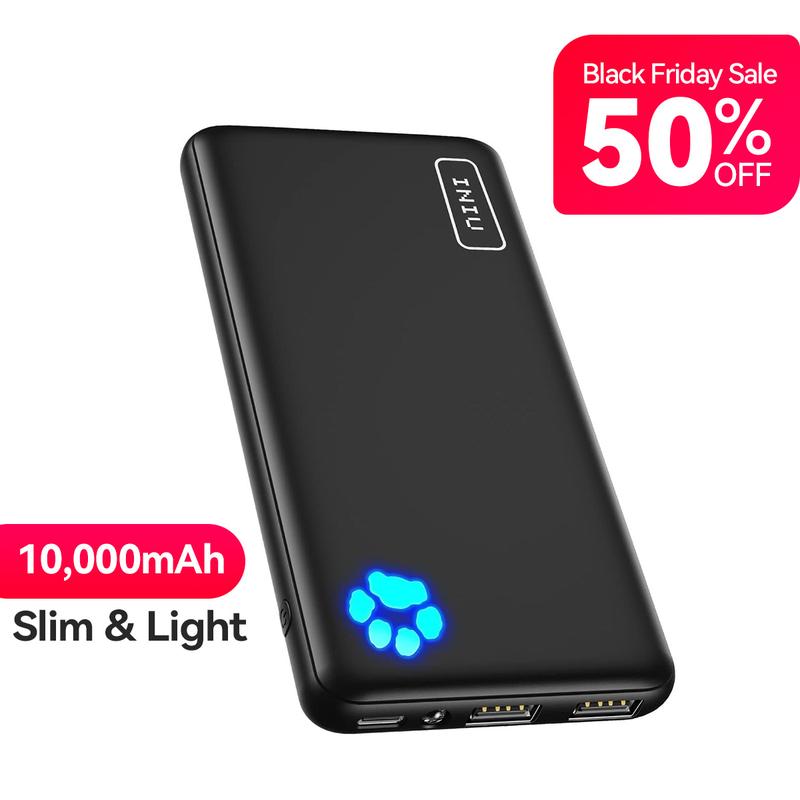 INIU Slimmest 10000mAh Power Bank, Portable Charger, USB C in&out High-Speed Charging Battery Pack, LED Indicator Lights, External Phone Powerbank Compatible with iPhone 15 14 13 12 11 Samsung S22 S21 Google LG iPad etc Accessories