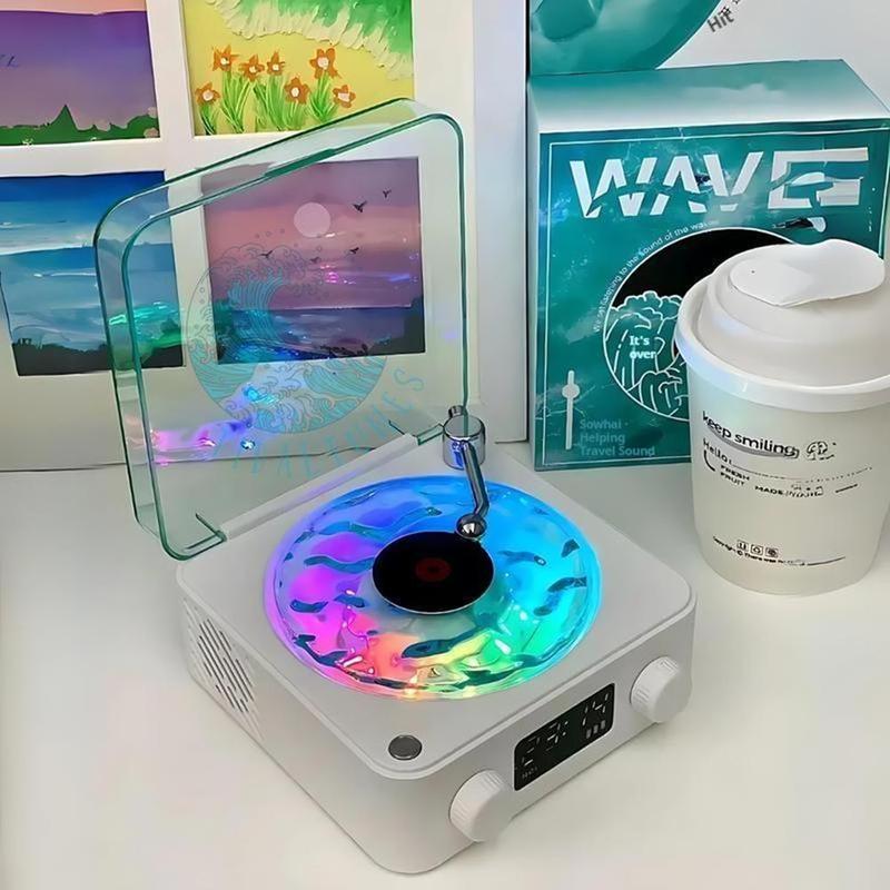 Portable Vinyl Record Design Wireless Speaker, Rechargeable Bluetooth-compatible Speaker with Ambient Light, Sleep Aid Speaker for Home Office