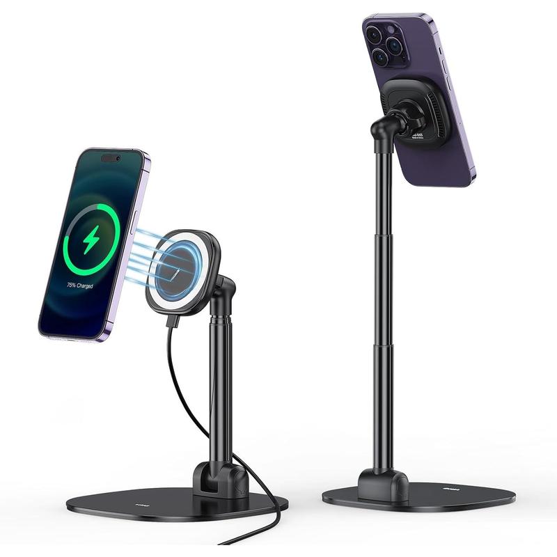 Desk Phone Stand for Office Home 360?Rotation Rechargeable Phone Holder with  Ring Height&Tilt Adjustable Cell Phone Stand for  14 13 12 11 and More Android