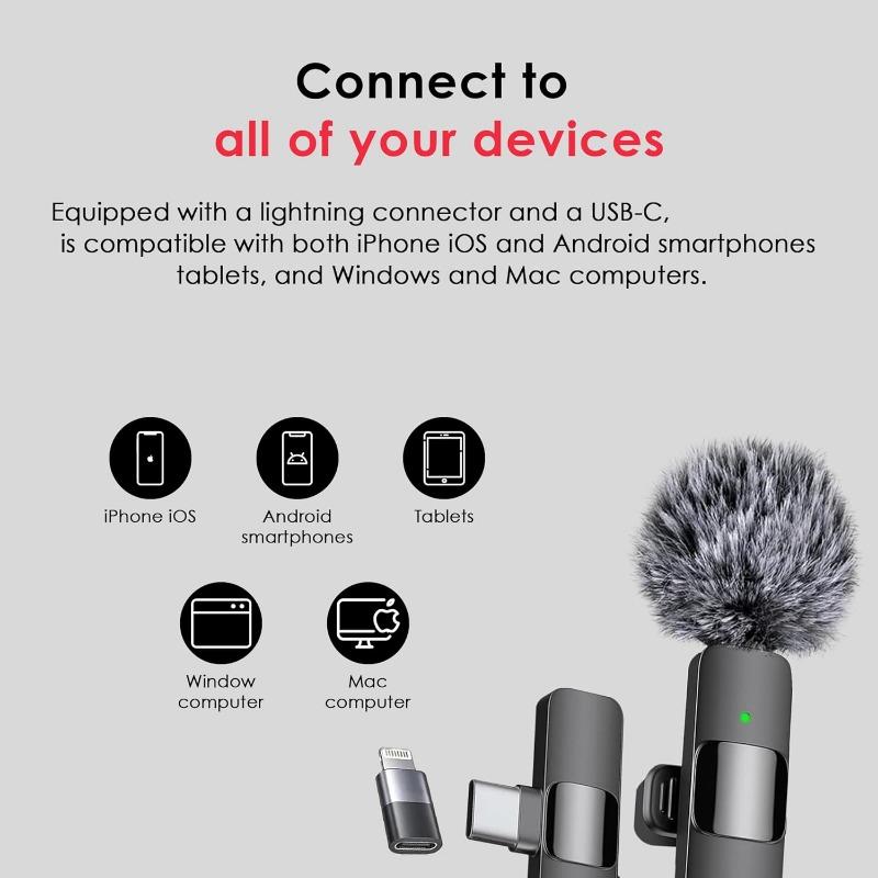 Wireless Microphone for Android, Lavalier Microphone for Video Recording - 2 Pack Mic Crystal Clear Recording with USB-C for Podcast Microphone, ASMR