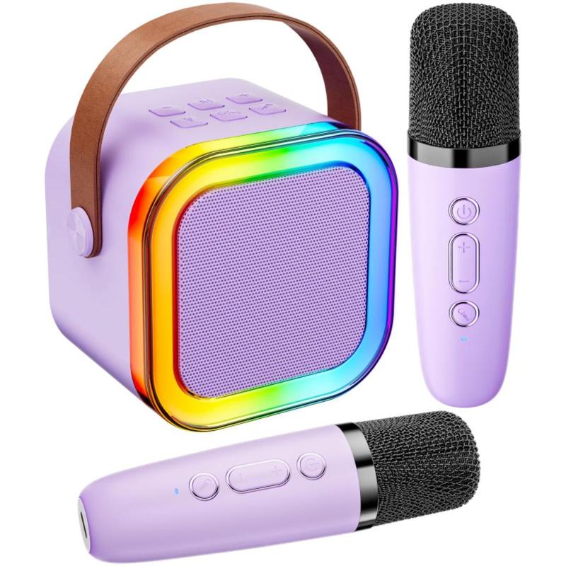 Portable Wireless Mini Speaker with Microphone, USB Rechargeable Wireless Speaker with LED Lights, Wireless Microphone for All Smartphone