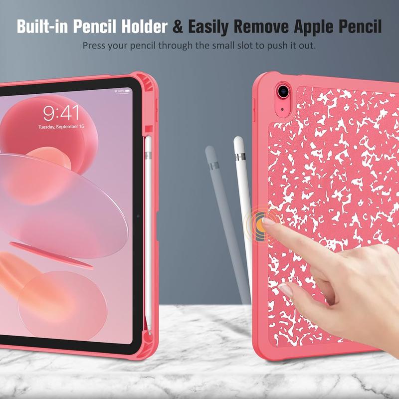 SlimShell Case for iPad 10th Generation 10.9 Inch Tablet (2022 Release) - Flexible Soft TPU Stand  Cover with Pencil Holder, Auto Sleep Wake, Composition Book Pink