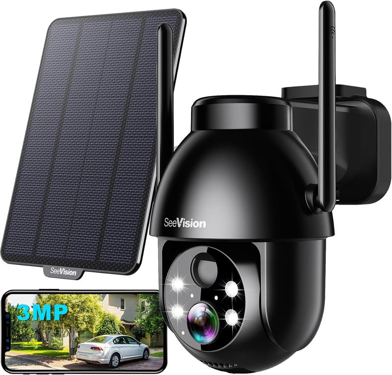 SeeVision Solar Wireless WiFi Security Outdoor Camera For Home with Spotlight, PIR Motion Detection, Color Night Vision, and Two-Way Talk