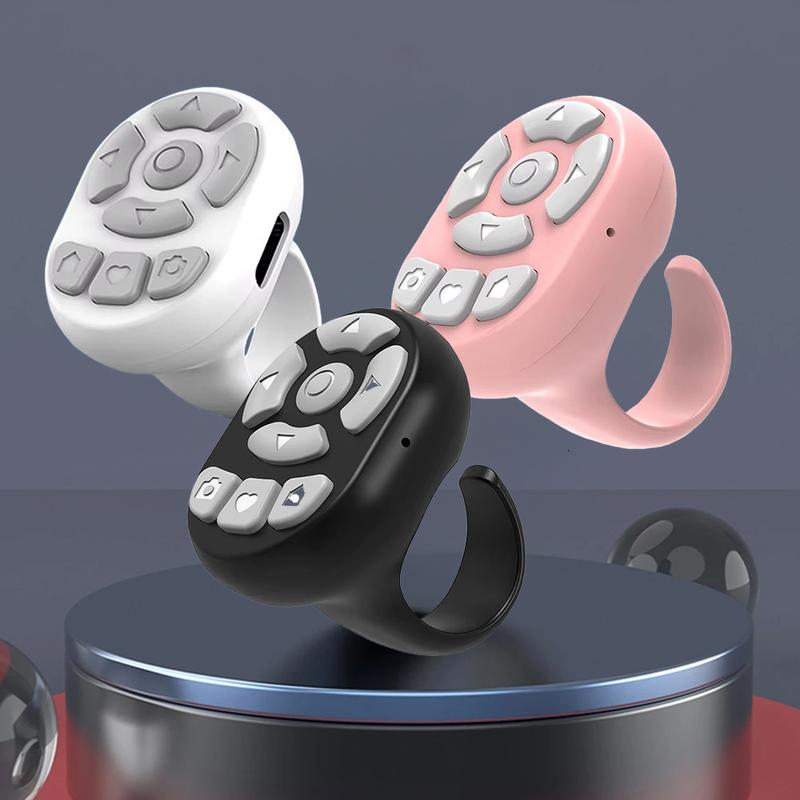 Wireless Remote Control Ring,Scrolling Ring Remote Fingertip Wireless Bluetooth Remote Control,for Tiktok Turner ,Google Pixel, for iPhone Pink Black White