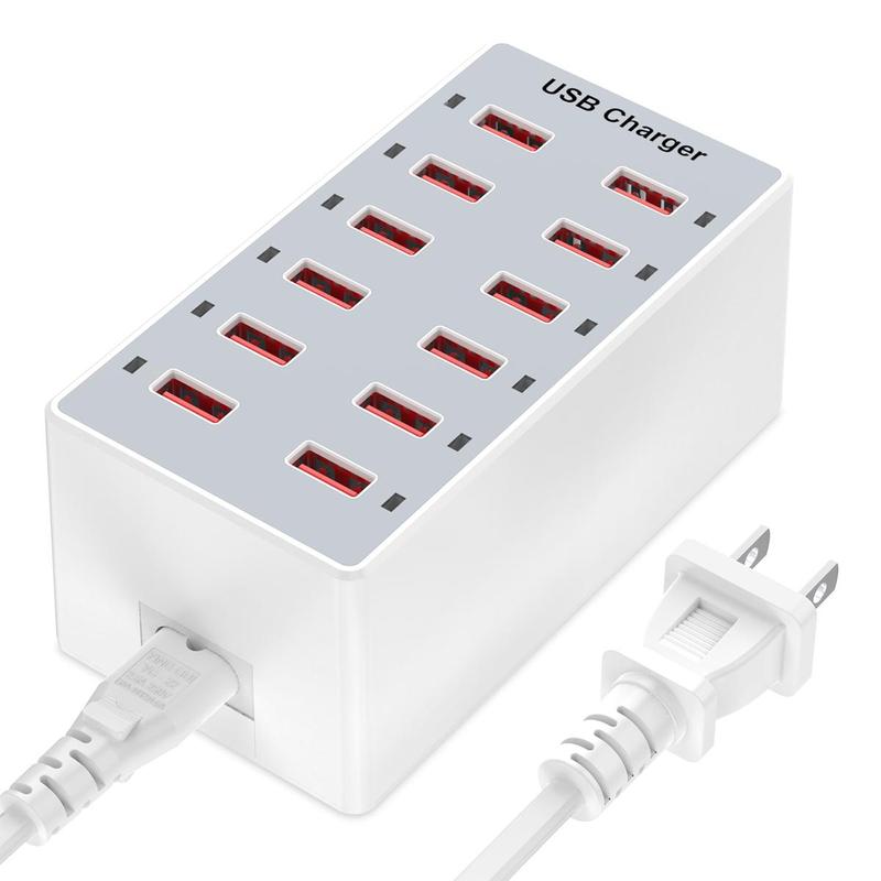 12-port USB Portable Charger, USB Fast Charging Station for Multiple Devices, USB Wall Charger, Power Hub Strip, Smart Charging Station for iPhone, iPad, Laptop