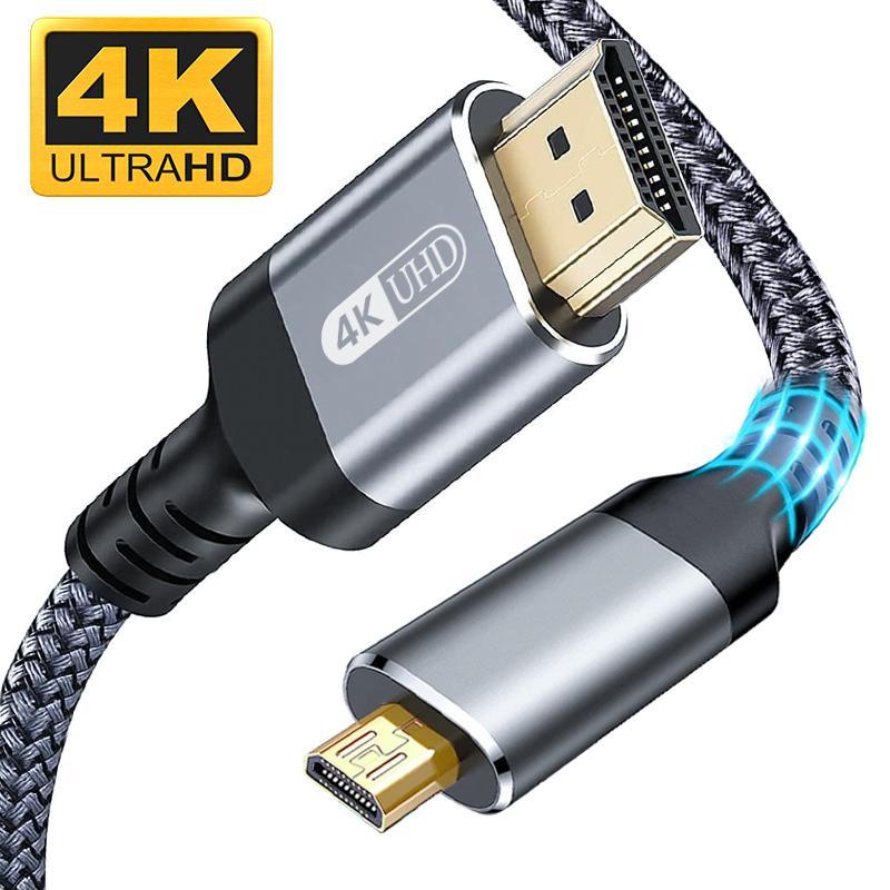 Micro HDMI to HDMI Cable, Male to Male Braided Cord Adapter, Compatible with Camera Monitor, Audio & Video Accessories