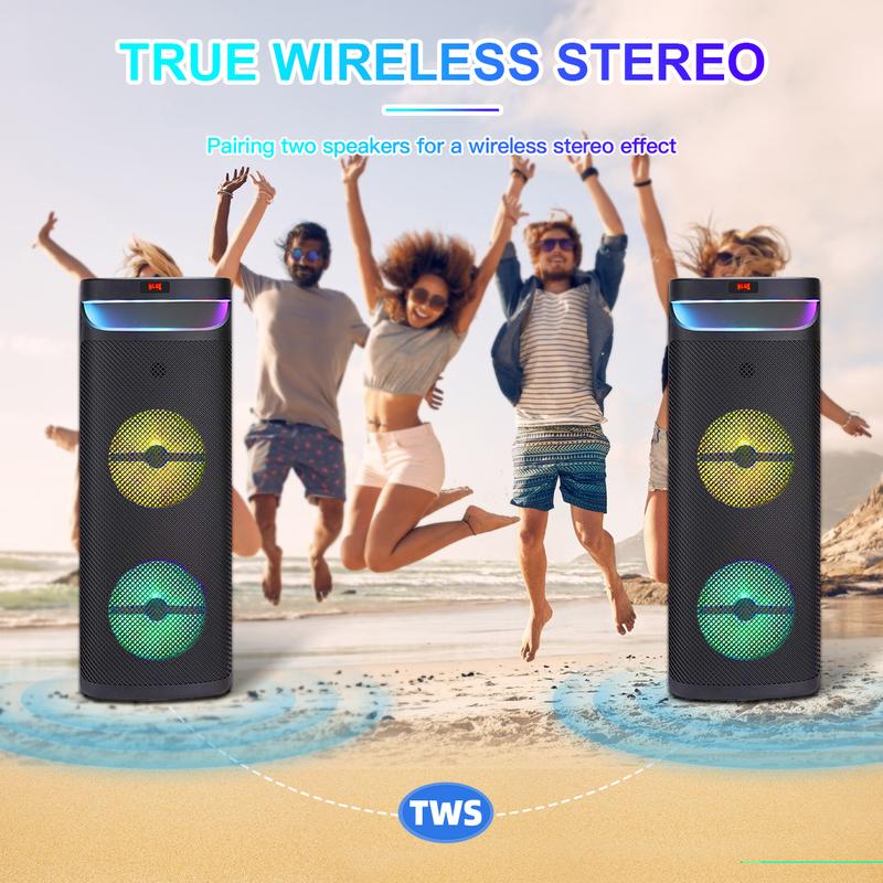 Portable Bluetooth PA Speaker System  Dual 10” Subwoofer Microphone FM Radio Remote Wireless Rechargeable Party Speaker Loud Stereo Sound Boombox peak power stereo speaker