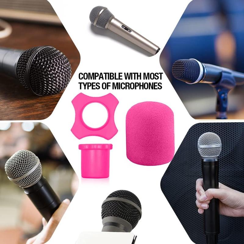 8 Set Shakeproof Anti-Rolling Handheld Microphone  Ring, Colorful Microphone  Windscreen Covers for KTV, Interview, Recording Studio, Performance, Speech