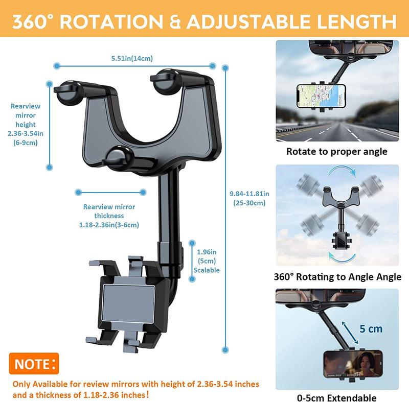 Phone Mount for Car, Rear View Mirror Phone Holder, Phone Holder for Car Compatible with iPhone 16 15 14 13 12 Series and All 4-7 Inch Cell Phones adjustable clip