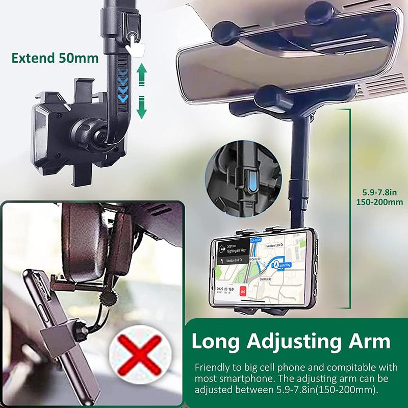 Phone Mount for Car, Rear View Mirror Phone Holder, Phone Holder for Car Compatible with iPhone 16 15 14 13 12 Series and All 4-7 Inch Cell Phones adjustable clip