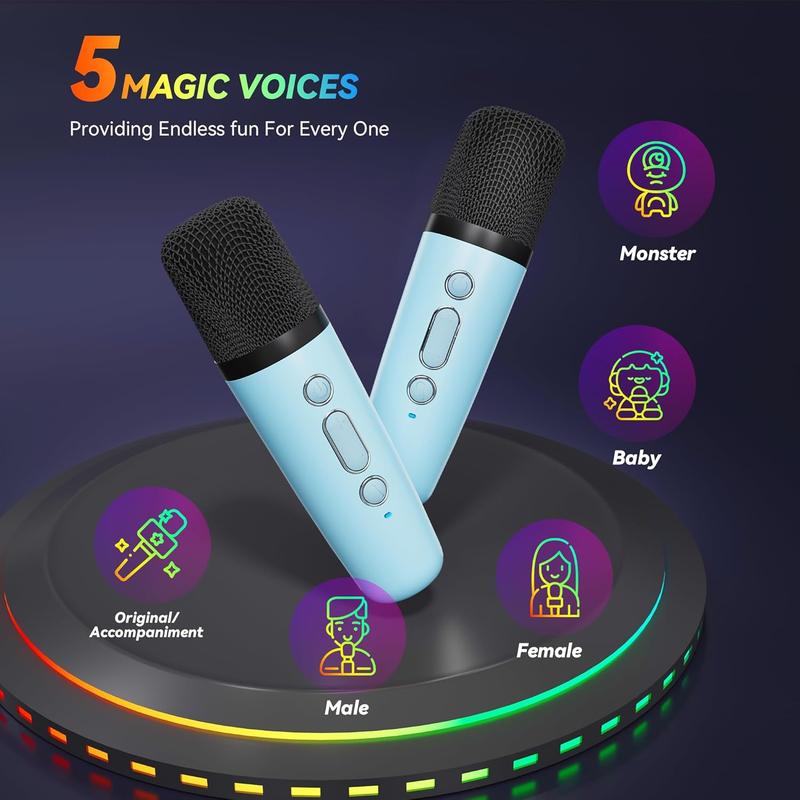 Mini Karaoke Machine with 2 Wireless Microphones, Portable Bluetooth Speaker, Premium Songs for All Ages, Great Gift for Kids, Teens, & Families wireless speaker