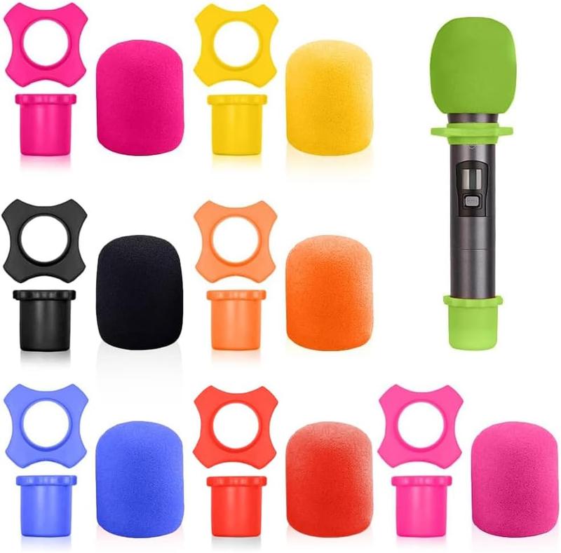 8 Set Shakeproof Anti-Rolling Handheld Microphone  Ring, Colorful Microphone  Windscreen Covers for KTV, Interview, Recording Studio, Performance, Speech