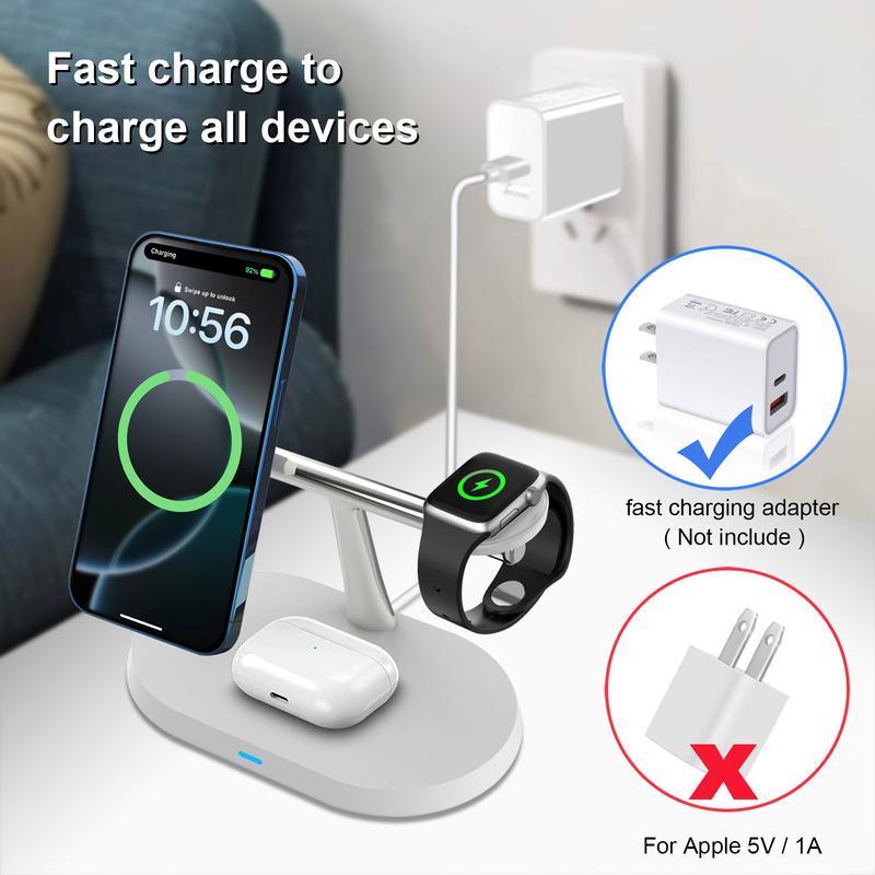 3 in 1 15W Magnetic Wireless Charger Stand Multifunctional Fast Charging Station for iPhone 16 15 14 13 12 Series & Apple Watch & AirPods