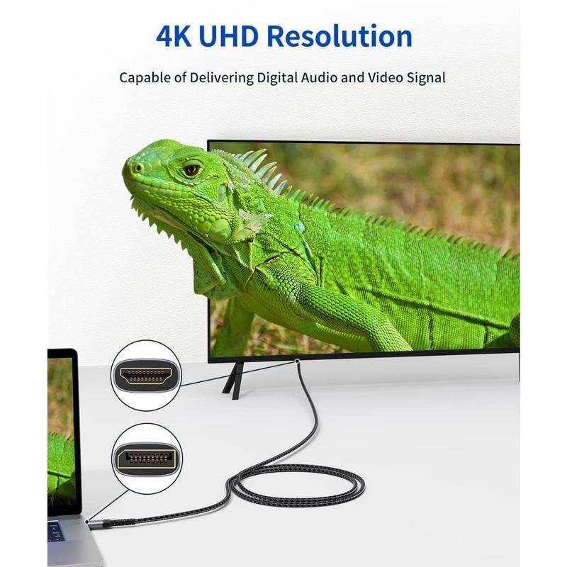 HDMI Cable Adapter 10FT, DP to HDMI Male Video UHD 4K@30Hz 2K@60 1080P@120 Nylon DP to HDTV Uni-Directional Cord for