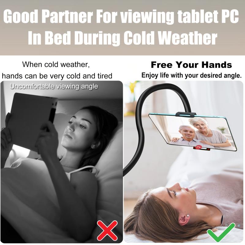 Tablet & Phone Stand Holder, Thicker Aluminum Magnesium Alloy Flexible Arm Gooseneck Tablet Holder for Bed, Bedside,Desk, Headboard, Table, Sofa, Bed Laying Down, for Ipad Mini Pro Air, Kindle, Switch, Galaxy Tabs, 4.7-10.6