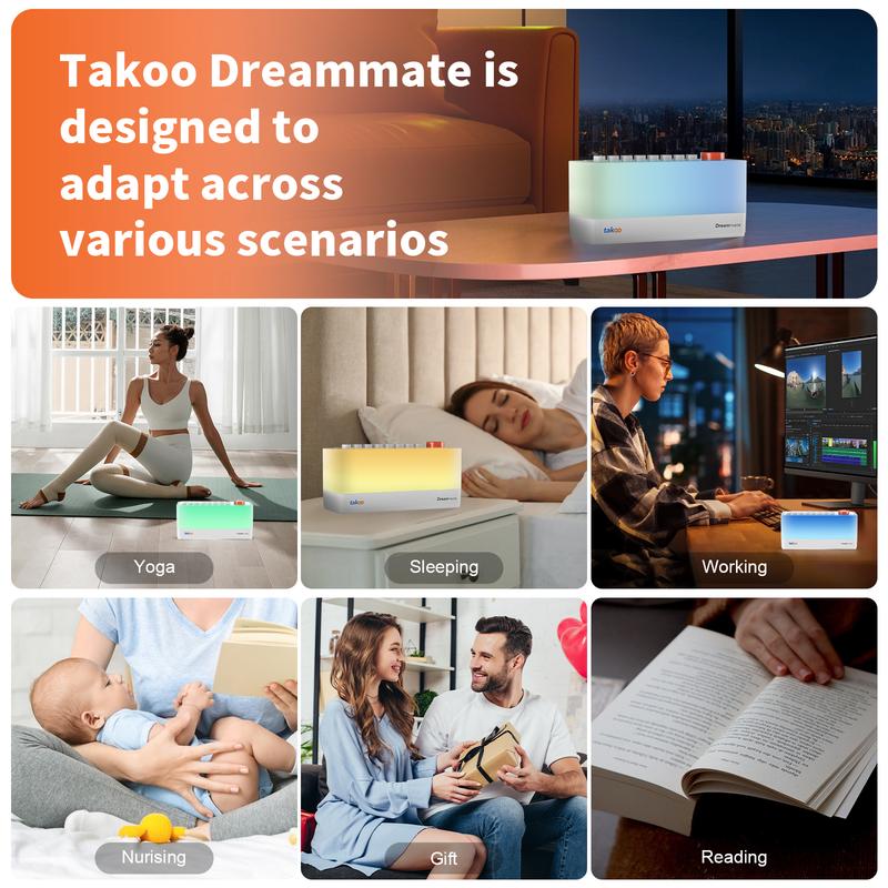 takoo White Noise - Mixable 3 in 1 Sleep Aid - Portable Travel Sound Machine, 8 Adjustable Nature Sounds, Bluetooth Speaker, 30-Level Night Light, 11 LED Ambient Breathing Light Modes, Timer, Adults Kids Insomnia, Nursing, Yoga, Meditation, Christmas Gift