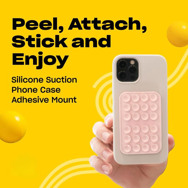 Silicone Suction Phone Case Adhesive Mount - Hands-Free, Strong Grip Holder for Selfies and Videos - Durable, Easy to Use - Phone and Android Compatible - 2.25″ x 3.25″, Chalk Pink