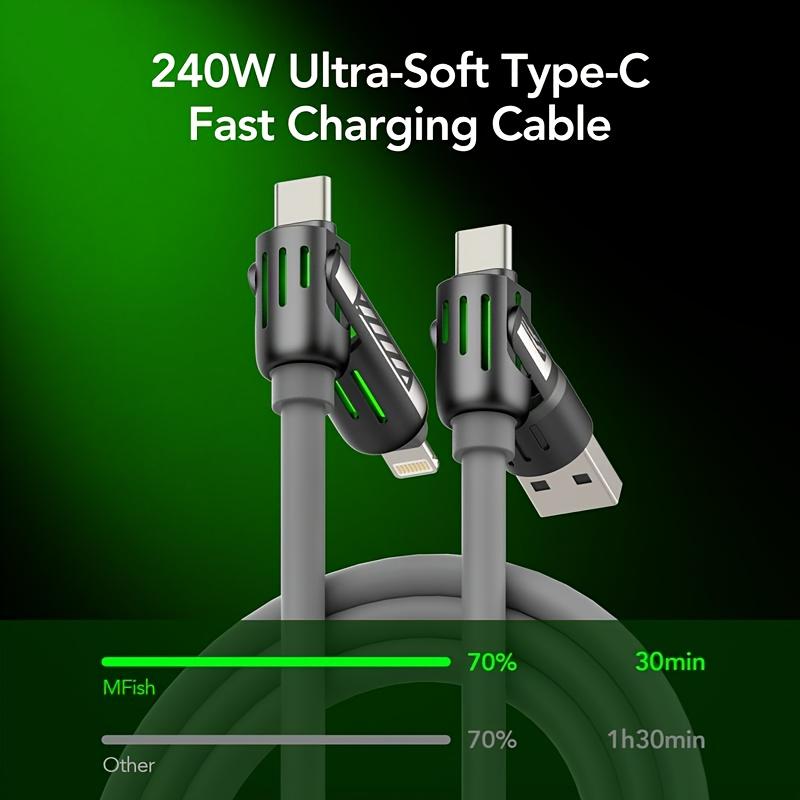 3PCS 4-in-1 USB C Silicone Cable, MAX 240W Fast Charging Charger Cable, with USB A+Type C, Multiple Fast Charging and Data Sync, Fast Charging Silicone Data Transmission Cable 4.92ft, for iPhone, for MacBook, for iPad, for SamSung