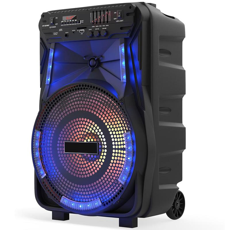 15 inch Portable Bluetooth PA Speaker Rechargeable Loud Outdoor Speaker System With Stand Tripod Microphone LED Light 2200mAh  7.4V Lithium-ion Battery Audio