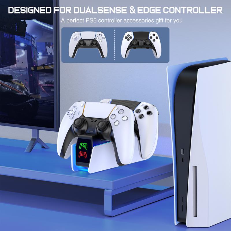 PS5 Controller Charger Station for Playstation 5 Dualsense Controllers with LED Light Dual Fast Stand Charger Dock, PS5 Controller Charging Dock Station Accessories for Playstation 5 Faceplates DualSense Edge