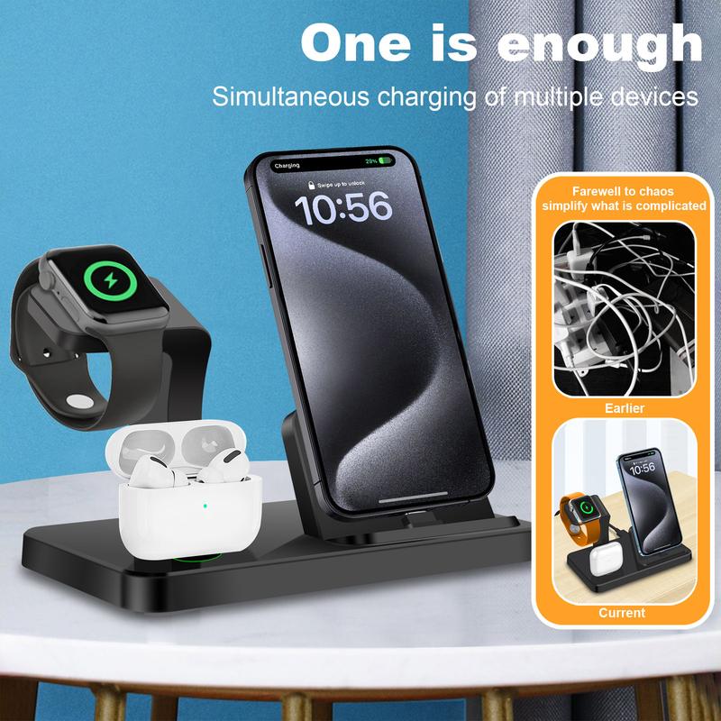 USB Fast Charging Station for Apple Devices - 3 in 1 Wireless Charger Stand for iPhone 16 15 Pro Max 16 15 Plus 16 15 Pro Apple Watch Airpods