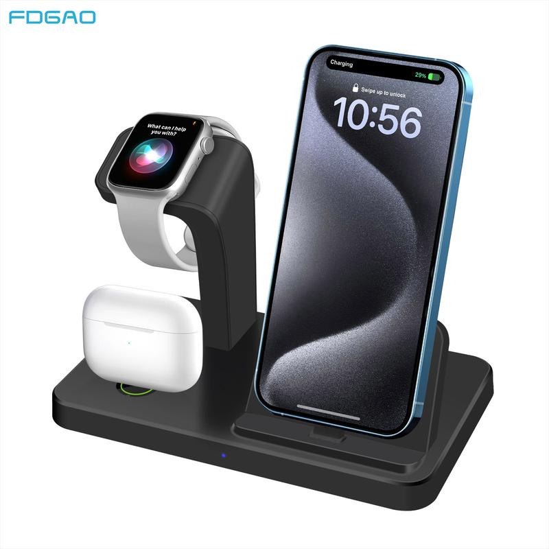 USB Fast Charging Station for Apple Devices - 3 in 1 Wireless Charger Stand for iPhone 16 15 Pro Max 16 15 Plus 16 15 Pro Apple Watch Airpods