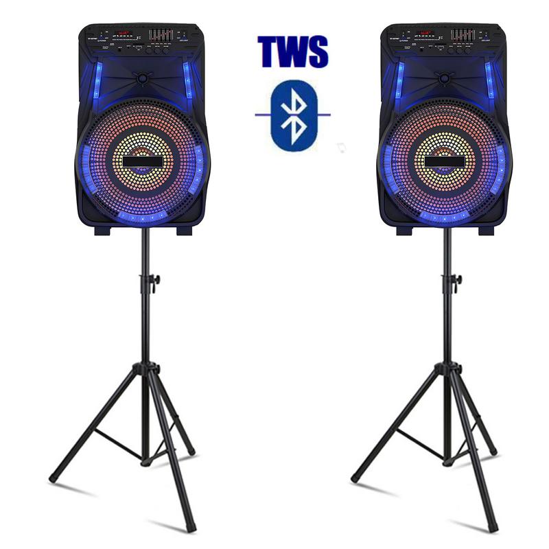 15 inch Portable Bluetooth PA Speaker Rechargeable Loud Outdoor Speaker System With Stand Tripod Microphone LED Light 2200mAh  7.4V Lithium-ion Battery Audio