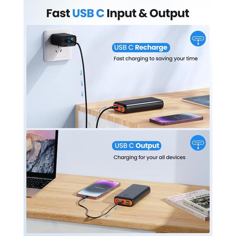 Portable Charger Power Bank 30000mAh - USB C USB A Fast Charging 22.5W 3 Outputs & 2 Inputs External Battery Pack Charging Bank QC4.0 with Flashlight Phone Charger for iPhone Samsung Galaxy iPad etc