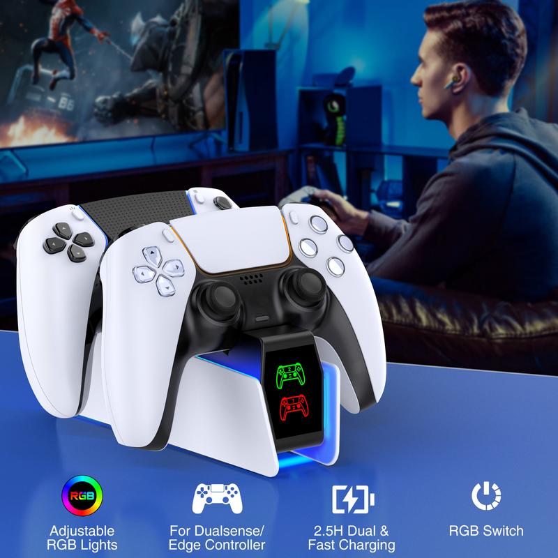 PS5 Controller Charger Station for Playstation 5 Dualsense Controllers with LED Light Dual Fast Stand Charger Dock, PS5 Controller Charging Dock Station Accessories for Playstation 5 Faceplates DualSense Edge