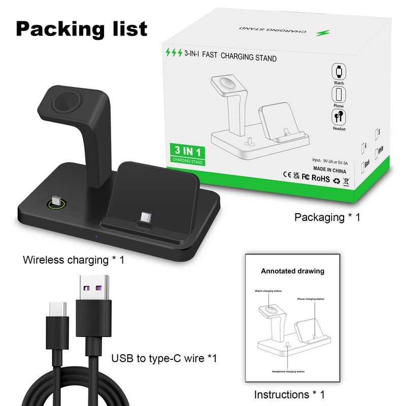 USB Fast Charging Station for Apple Devices - 3 in 1 Wireless Charger Stand for iPhone 16 15 Pro Max 16 15 Plus 16 15 Pro Apple Watch Airpods