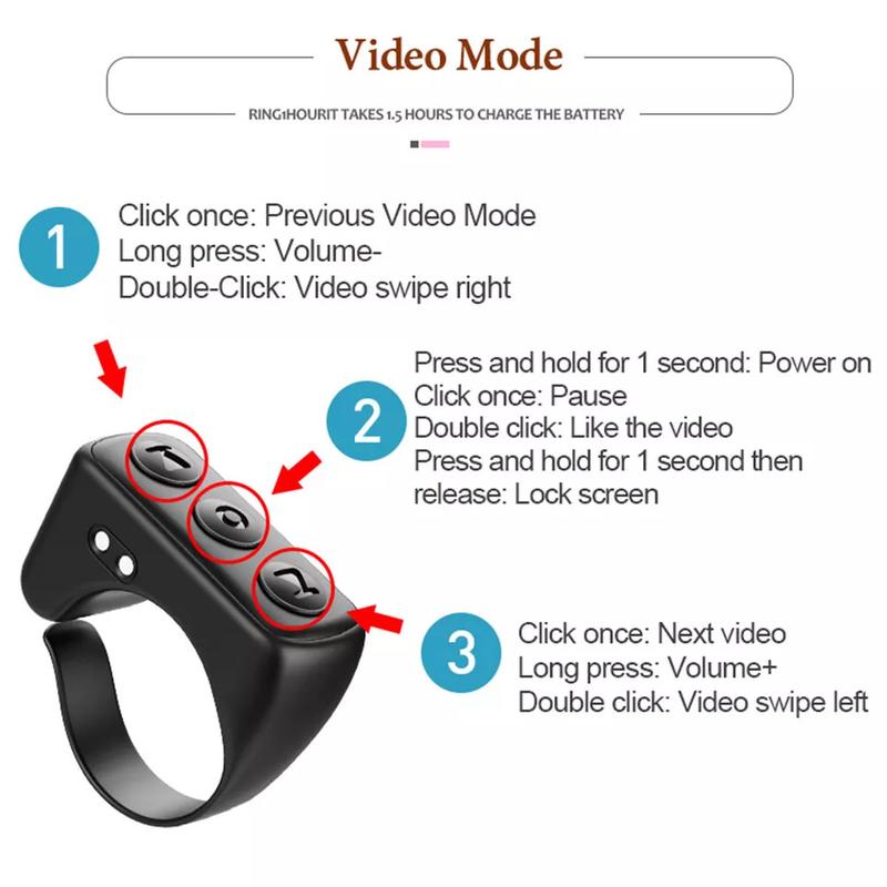 Remote Control for TikTok, Decorative magnets Page Turner for Kindle App, Bluetooth Video Recording Remote, Scrolling Ring for TIKTok, Android