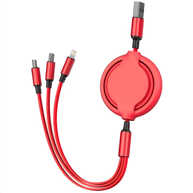 3 in 1 Telescopic Cable, 120W Fast Charging USB Cable, Retractable Design Fast Charging Data Cable for iPhone & Android Mobile Phones