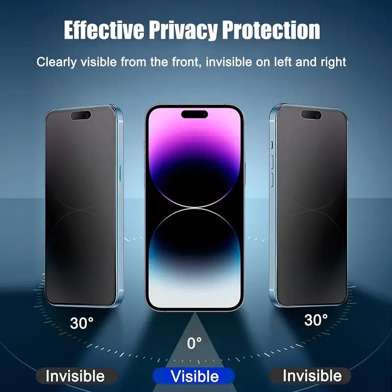 [2+2]For IPhone 16, 15, 14, 13, 12, 11 Series Privacy Screen Protector - Privacy HD 9H Tempered Glass Screen Protector Accessories (Set Of 2)+HD Display Camera Lens Protector (Set Of 2)