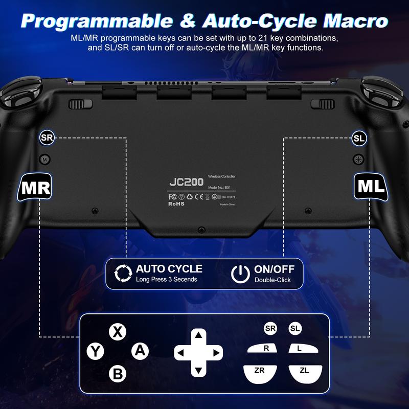 Wireless Pro Controller for Switch OLED, Joypad with Full-Size Ergonomic Handheld Mode Controller Battery RGB Turbo Programming