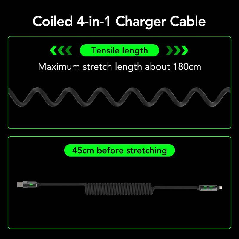 4-in-1 Coiled Universal USB Charger Cable ️-240W Fast Charging & Data Sync for iPhone 16 15, iPad Pro, Samsung & Laptops Smartphone Cellphone alarm clock Electronic Electronic