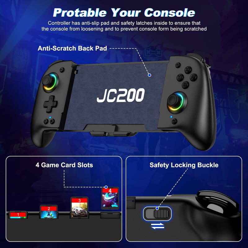 Wireless Pro Controller for Switch OLED, Joypad with Full-Size Ergonomic Handheld Mode Controller Battery RGB Turbo Programming