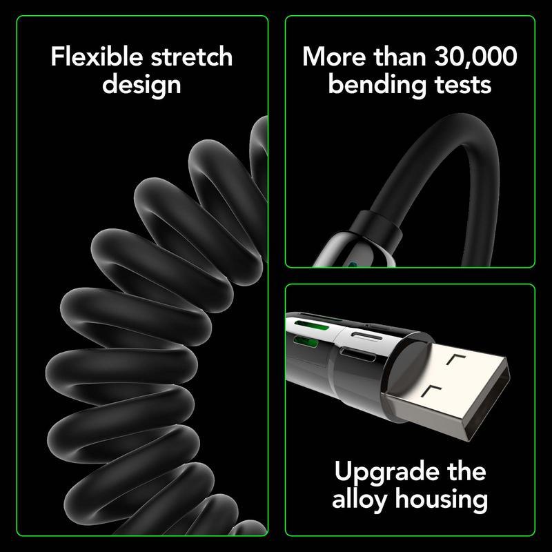 4-in-1 Coiled Universal USB Charger Cable ️-240W Fast Charging & Data Sync for iPhone 16 15, iPad Pro, Samsung & Laptops Smartphone Cellphone alarm clock Electronic Electronic